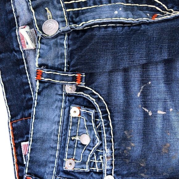 True Religion Jeans Size 38 RICKY SUPER T Blue Trashed Painter Denim - Picture 6 of 9